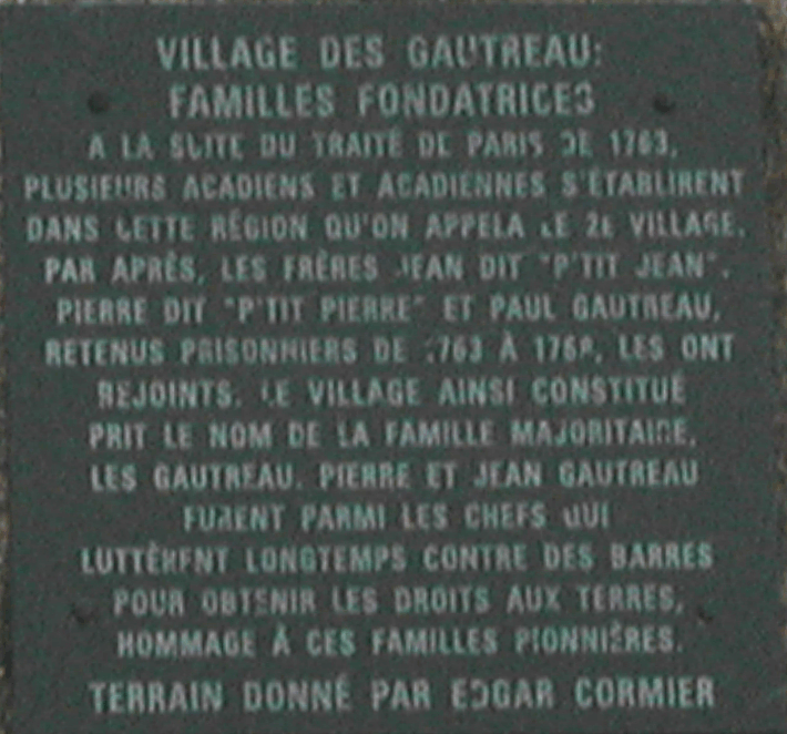 Plaque commémorative à Gautreau Village